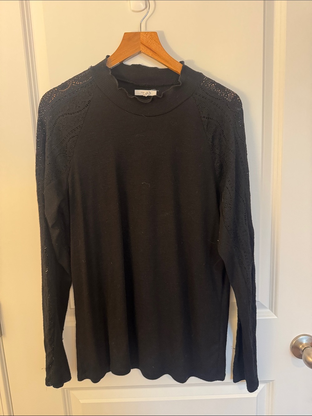 Maurices Black Crewneck Knit Top with Eyelet Shoulders